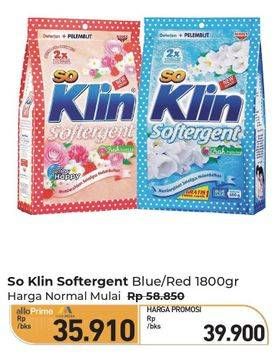 Promo Harga So Klin Softergent Blue Cloud Fresh Breeze, Cheerful Red 1800 gr - Carrefour