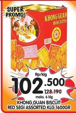 Promo Harga Khong Guan Assorted Biscuit Red Persegi 1600 gr - Superindo