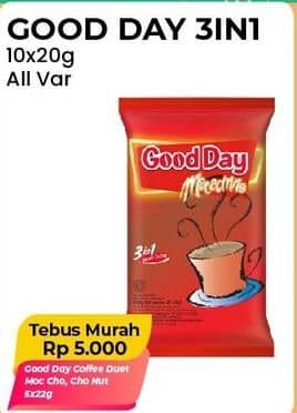 Promo Harga Good Day Instant Coffee 3 in 1 All Variants per 10 sachet 20 gr - Alfamart