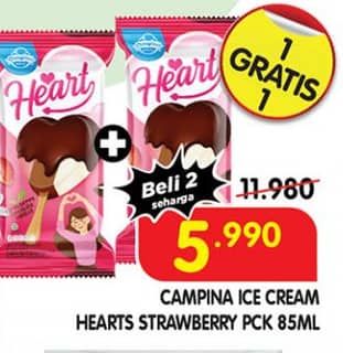 Promo Harga Campina Heart Strawberry Chocolate Vanilla 85 ml - Superindo