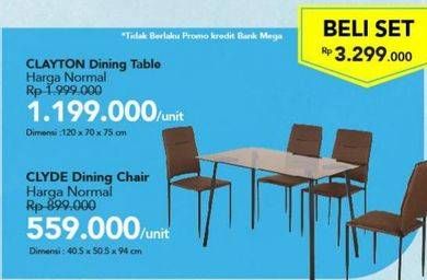 Promo Harga CLAYTON Dining Chair + Table Set  - Carrefour