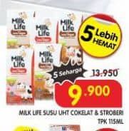 Promo Harga Milk Life UHT Cokelat, Stroberi 125 ml - Superindo