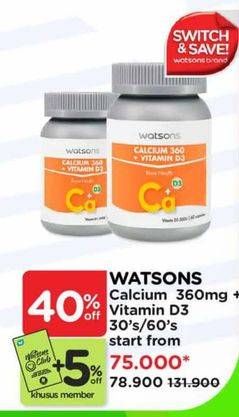 Promo Harga Watsons Calcium 360mg + Vitamin D3 30 pcs - Watsons