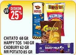Promo Harga Chitato Snack Potato Chips/Happy Tos Tortilla Chips/Cadbury Dairy Milk/Mister Potato Snack Crisps  - Hypermart