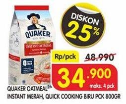 Promo Harga Quaker Oatmeal Merah, Quick Cooking 800 gr - Superindo