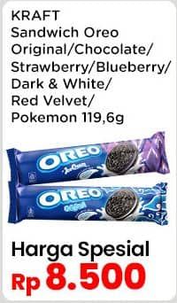 Promo Harga Oreo Biskuit Sandwich Vanilla, Chocolate, Strawberry, Ice Cream Blueberry, Dark And White Chocolate, Red Velvet, Pokemon Cokelat Pisang 119 gr - Indomaret