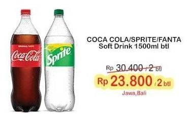 Promo Harga COCA COLA/ SPRITE/ FANTA Soft Drink 1500 mL  - Indomaret