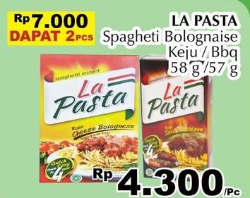 Promo Harga LA PASTA Spaghetti Instant Cheese Bolognese, Spicy Barbeque per 2 pcs 57 gr - Giant