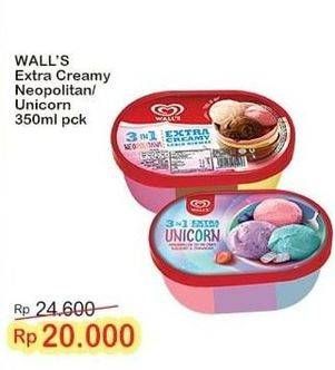 Promo Harga Walls Ice Cream Neopolitana, Unicorn 3 In 1 350 ml - Indomaret