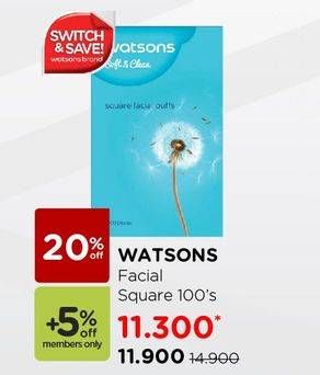 Promo Harga WATSONS Facial Square 100 pcs - Watsons