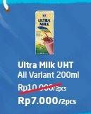 Promo Harga ULTRA MILK Susu UHT All Variants per 2 pcs 200 ml - Alfamidi