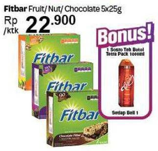 Promo Harga FITBAR Makanan Ringan Sehat Fruit, Nut, Chocolate per 5 pcs 25 gr - Carrefour
