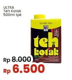 Ultra Teh Kotak 500 ml Diskon 18%, Harga Promo Rp6.500, Harga Normal Rp8.000