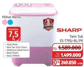 Promo Harga SHARP ES-T79SJ-BL/PK | Washing Machine Twin Tube 7.5kg  - Lotte Grosir