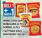 Promo Harga KIMBO Sosis Sapi Serbaguna/Sapi Goreng 24s/TASTYMAX Bratwurst 500gr  - Hypermart
