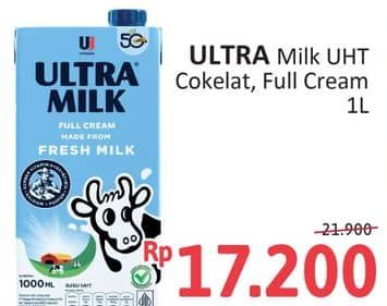 Promo Harga Ultra Milk Susu UHT Full Cream, Coklat 1000 ml - Alfamidi