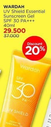 Promo Harga Wardah UV Shield Essential Sunscreen Gel SPF 30 PA+++ 40 ml - Watsons
