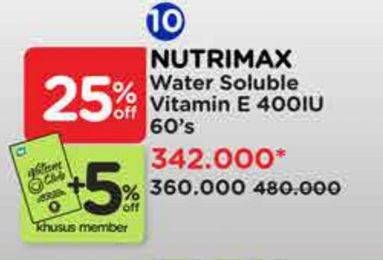 Promo Harga Nutrimax Vitamin E 400IU Water Soluble 60 pcs - Watsons