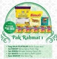 Promo Harga Pak rahmat 1 (Raja Platinum Beras + Bimoli Minyak Goreng+ Bango Kecap Manis + Sedaap Mie Soto)  - Alfamart