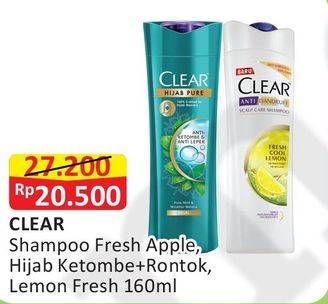 Promo Harga CLEAR Shampoo Fresh Apple, Hijab Ketombe + Rontok, Lemon Fresh 160 mL  - Alfamart