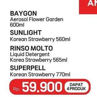 Baygon Aerosol/Sunlight Pencuci Piring/Rinso Molto Liquid Detergent/Super Pell Pembersih Lantai