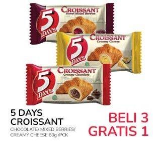 Promo Harga 5 Days Croissant Creamy Chocolate, Sweet Mixed Berries, Creamy Cheese 60 gr - Indomaret