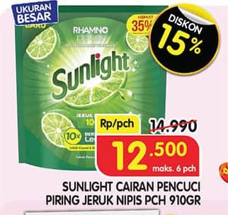 Promo Harga Sunlight Pencuci Piring Jeruk Nipis 100 910 ml - Superindo