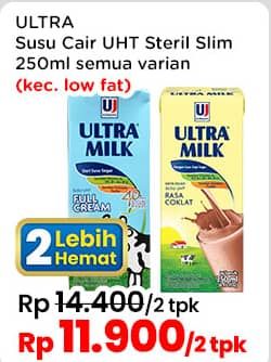 Promo Harga Ultra Milk Susu UHT Kecuali Low Fat Coklat, Kecuali Low Fat Full Cream 250 ml - Indomaret