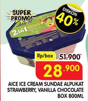 Promo Harga Aice Sundae Alpukat Strawberry, Vanilla Chocolate 800 ml - Superindo