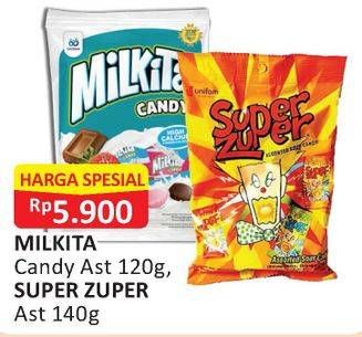 Promo Harga MILKITA Candy 120g / SUPER ZUPER 140gr  - Alfamart
