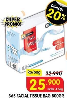 Promo Harga 365 Facial Tissue 800 gr - Superindo