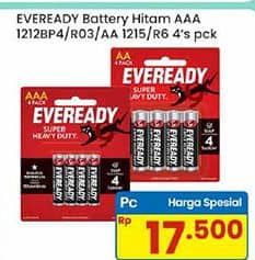 Promo Harga Eveready Battery 1212 BP4 AAA Hitam, 1215 AA Hitam Kecil 4 pcs - Indomaret