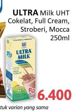 Promo Harga Ultra Milk Susu UHT Coklat, Full Cream, Stroberi, Moka 250 ml - Alfamidi