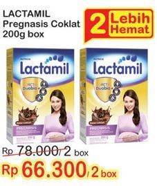 Promo Harga LACTAMIL Pregnasis Susu Bubuk Ibu Hamil Cokelat per 2 box 200 gr - Indomaret
