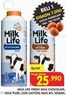 Promo Harga MILK LIFE Fresh Milk Bebas Laktosa, Murni, Cokelat 1000 ml - Superindo