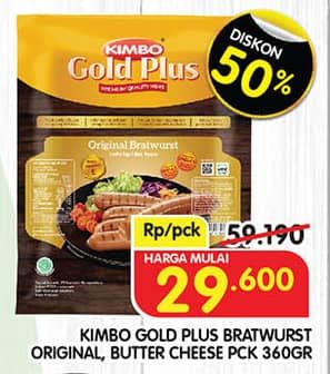 Promo Harga Kimbo Gold Plus Bratwurst Butter Cheese, Original 360 gr - Superindo