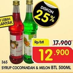Promo Harga 365 Syrup Cocopandan, Melon 500 ml - Superindo