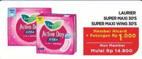 Promo Harga Laurier Active Day X-TRA Non Wing 22cm, Wing 22cm 30 pcs - Hypermart