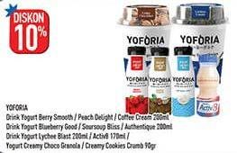 Promo Harga YOFORIA Yoghurt Authentique, Peach Delight, Berry Smooth, Soursoup Bliss, Blueberry, Coffe Cream, Activ8, Activ8, Lychee Blast 200 ml - Hypermart