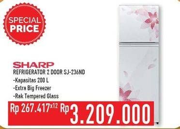 Promo Harga SHARP SJ-236ND FW | Small 2 Door Refrigerator  - Hypermart