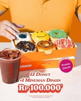 Promo Harga 12 Donut + 1 Minuman Dingin  - Dunkin Donuts