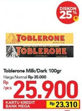 Promo Harga TOBLERONE Chocolate Milk, Dark 100 gr - Carrefour