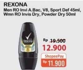 Promo Harga REXONA Men Deo Roll On Invisible Antibacterial, V8, Sport Defence 45ml, Deo Roll On Invisible Dry, Powder Dry 5oml  - Alfamart
