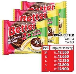 Promo Harga ROMA Better Sandwich Vanilla per 15 pcs 22 gr - Lotte Grosir