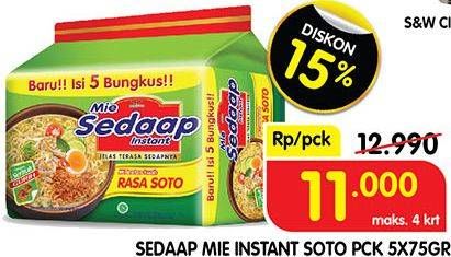 Promo Harga SEDAAP Mie Kuah Soto per 5 pcs 75 gr - Superindo