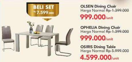 Promo Harga Olsen/Ophelia Dining Chair + Osiris Dining Table  - Carrefour