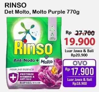 Promo Harga Rinso Anti Noda Deterjen Bubuk + Molto Classic Fresh, + Molto Purple Perfume Essence 770 gr - Alfamart