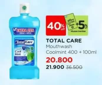 Promo Harga Total Care Mouthwash Cool Mint 500 ml - Watsons