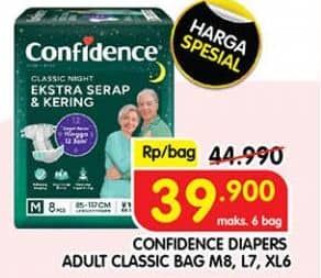 Promo Harga Confidence Adult Classic Night Ekstra Serap & Kering XL6, M8, L7 6 pcs - Superindo
