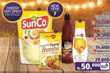Promo Harga Sunco Minyak Goreng 1ltr + Mamasuka Tepung Bumbu + Mamasuka Hot Lava+ Mamasuka Cheesy Mayonnaise  - LotteMart